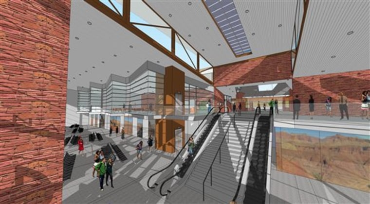 This image released by LEA-Architects, LLC., shows the inside of a terminal proposed for an airport just outside Grand Canyon National Park. The Arizona Department of Transportation said a bigger terminal that could accommodate commercial flights would bring more tourists to the canyon. 